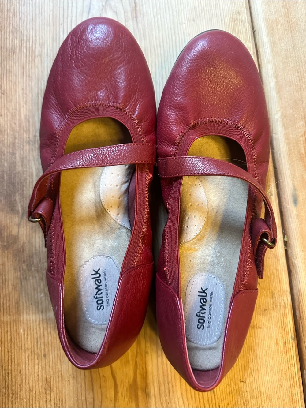 SoftWalk Burgundy Leather Mary Jane Flats with Strap size 8
